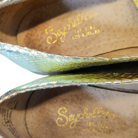 Seychelles Gold Metallic Powerful Leather Snakeskin Fringe Loafers 6.5 Holiday - Picture 8 of 13